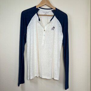 LUCKY BRAND Linen Blend Long Sleeve Raglan Henley Top Women's Medium NEW
